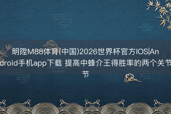 明陞M88体育(中国)2026世界杯官方IOS|Android手机app下载 提高中蜂介王得胜率的两个关节